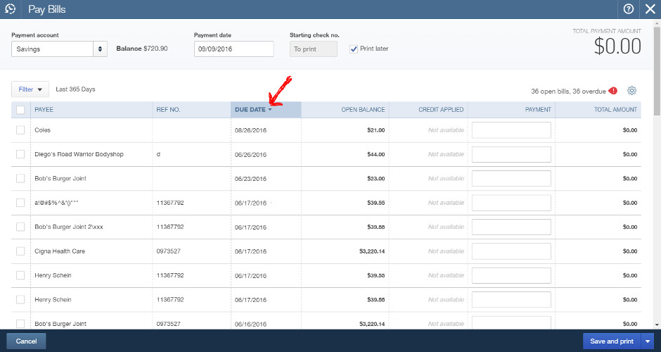 Sort Bills by Due Date in QuickBooks Online
